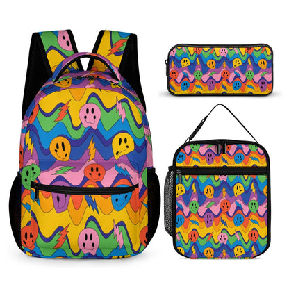 Psychedelic Backpack, Lunchbox, and Wallet Three piece set combination Travel Bag Package Set