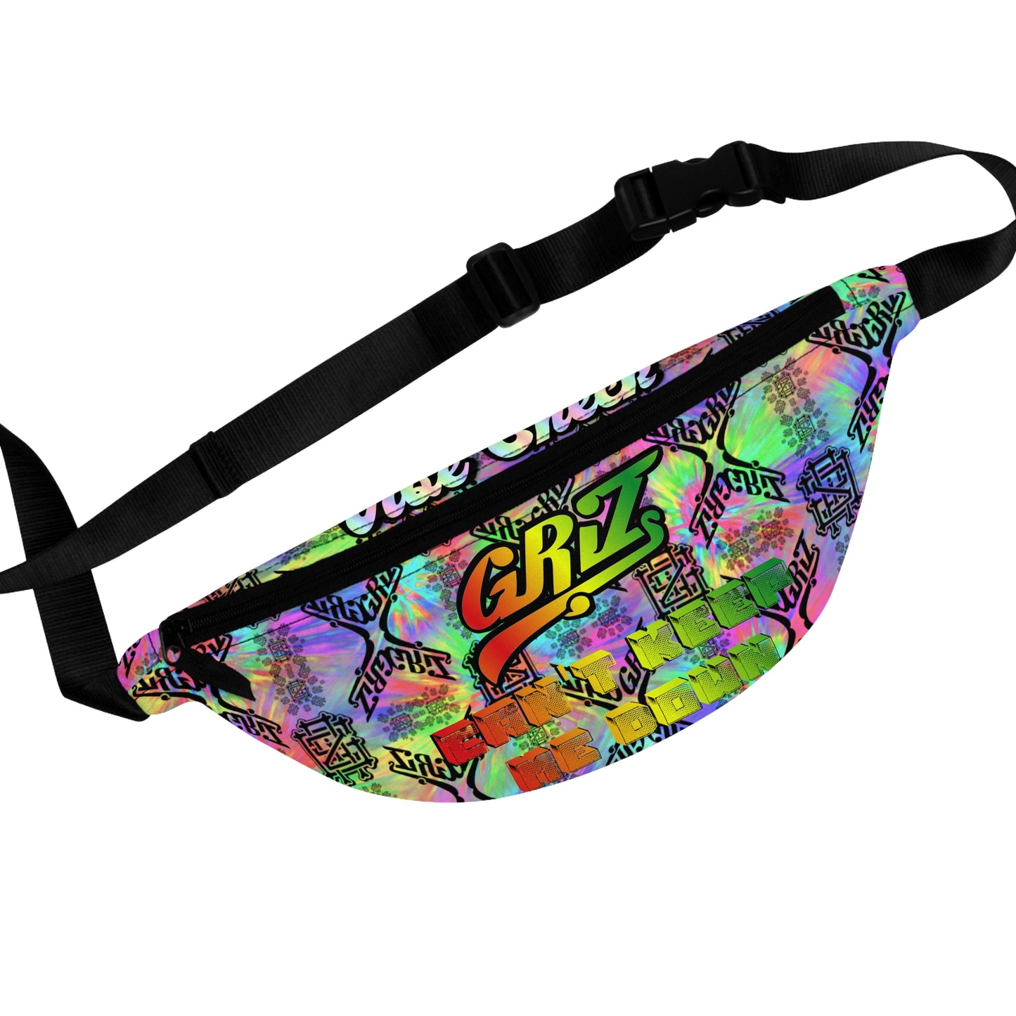 Adjustable Griz Tie Dye Zipper Fanny Pack for Party Rave Music Festival Concert Essential Item Men and Women