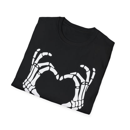 Skeleton Heart Fingers Softstyle T-Shirt Halloween Rave Metal Punk Music Festival Tee Mens Womens Unisex