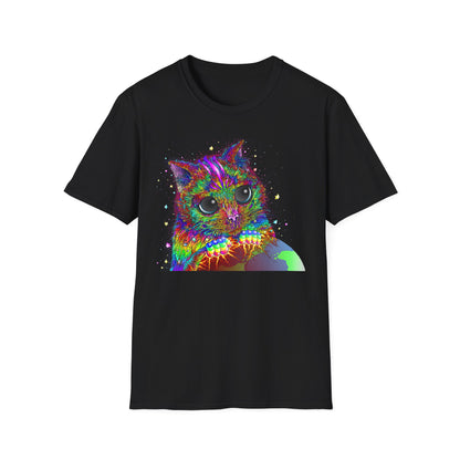 Psychedelic Space Kitty Cosmic Cat Softstyle Cotton T-Shirt EDM Rave Music Festival Tee Mens Womens Unisex