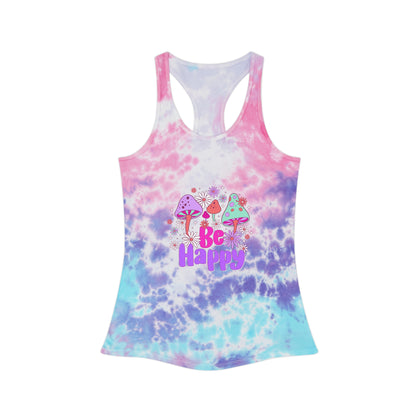 Be Happy Magic Mushroom Womens Tie Dye Racerback Tank Top