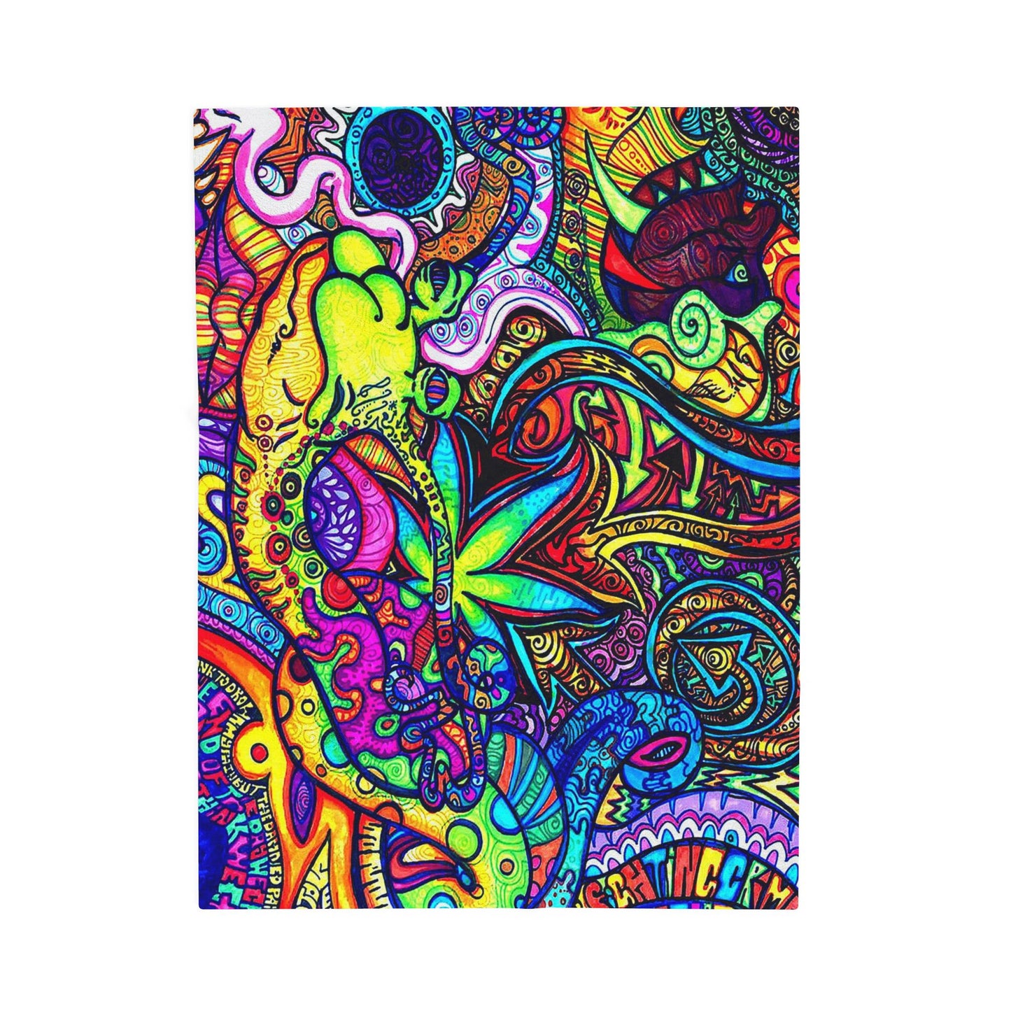 Psychedelic Hand Drawn Velveteen Plush Throw Blanket