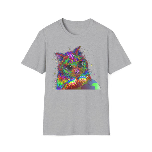 Psychedelic Space Kitty Cosmic Cat Softstyle Cotton T-Shirt EDM Rave Music Festival Tee Mens Womens Unisex