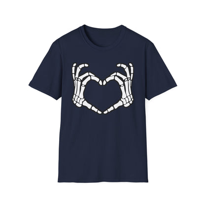 Skeleton Heart Fingers Softstyle T-Shirt Halloween Rave Metal Punk Music Festival Tee Mens Womens Unisex