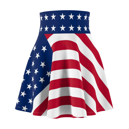 Women's American Flag Skirt, Cute Patriotic Skater Skirt for Summer Independence Day, Sweat and Stain Resistant
