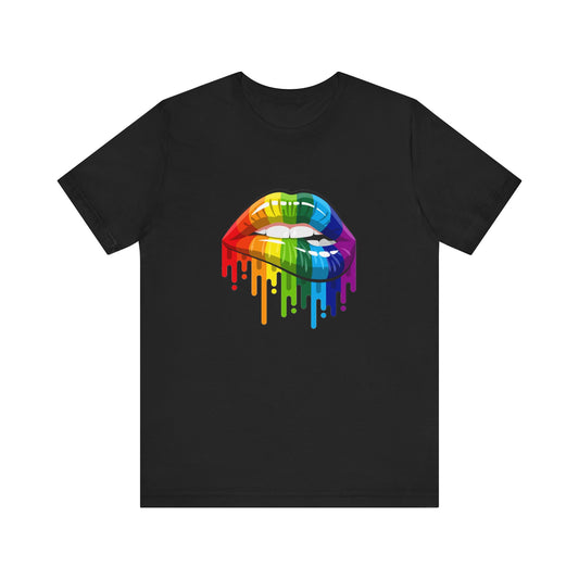 Dripping Rainbow Lips Jersey Short Sleeve Tee Mens Womens Unisex