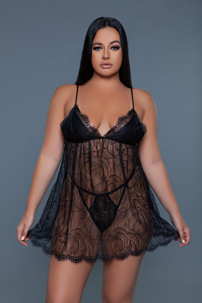 Daisy Sheer 2-Piece Babydoll and Thong