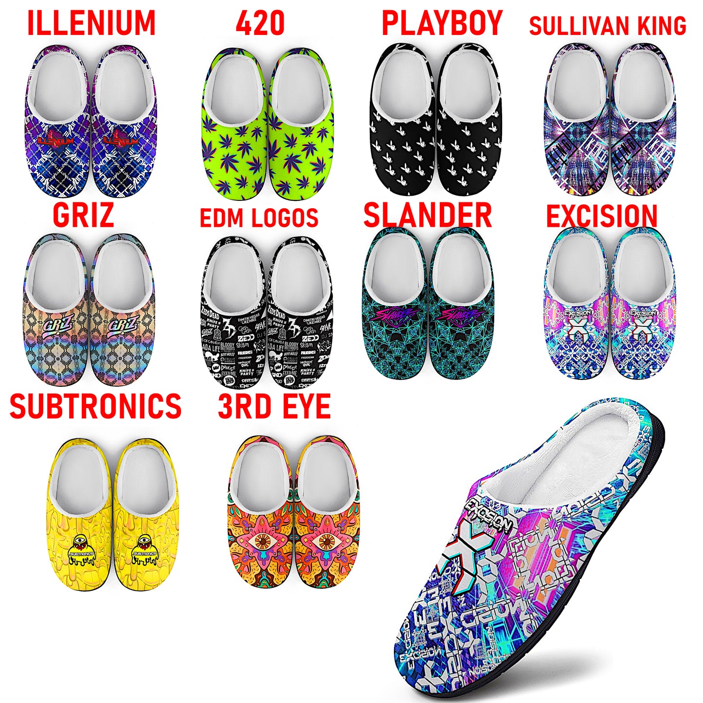 EDM Artist Cotton Slippers Soft, Comfy, No-Slip, Waterproof, Odor-resistant Music Festival Rave Gifts Mens Womens Unisex LIMITED EDITION