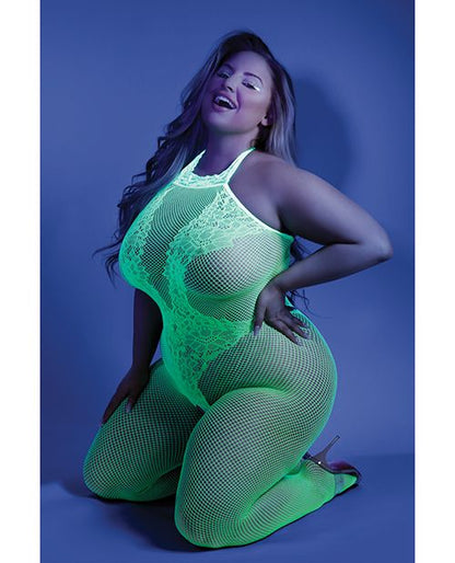 Glow Black Light Sheer Crotchless Bodysuit