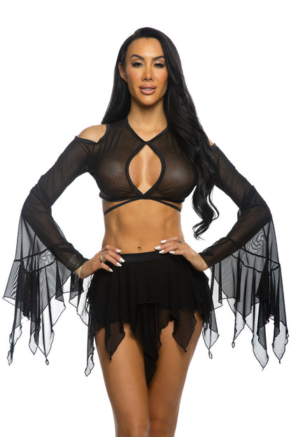 Black Mesh Flow Top