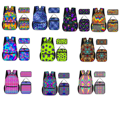 Psychedelic Backpack, Lunchbox, and Wallet Three piece set combination Travel Bag Package Set