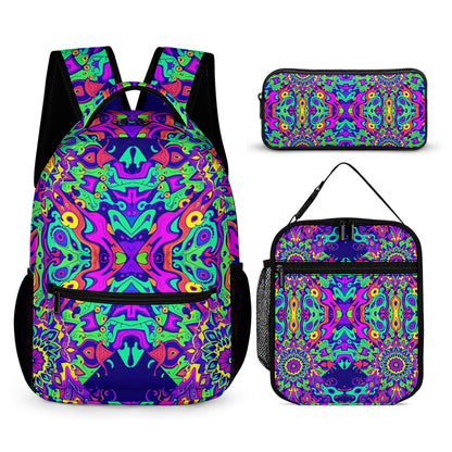 Psychedelic Backpack, Lunchbox, and Wallet Three piece set combination Travel Bag Package Set