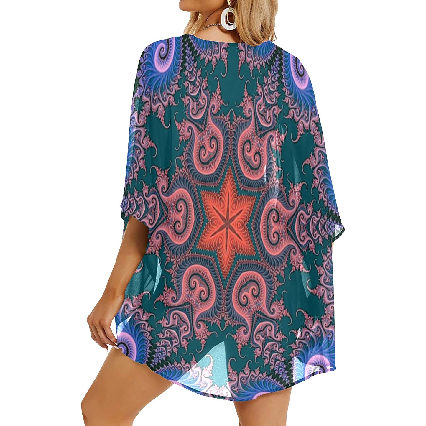 Fractals Women's Psychedelic Kimono Chiffon Cover Up