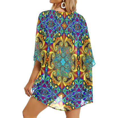 Fractals Women's Psychedelic Kimono Chiffon Cover Up