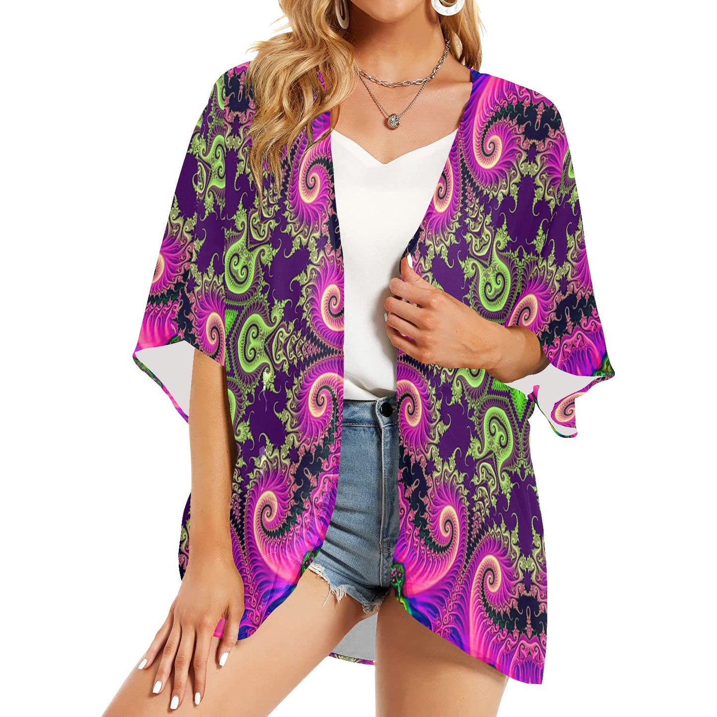 Fractals Women's Psychedelic Kimono Chiffon Cover Up