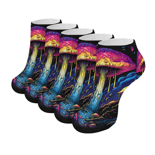 The Perfect Music Festival Ankle Socks (5 Pairs)  Sweat-Proof, Odor-Proof, Breathable Psychedelic Psilocybin Mushroom Socks