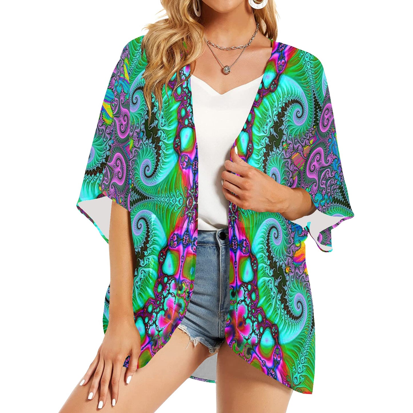 Fractals Women's Psychedelic Kimono Chiffon Cover Up