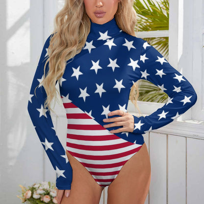 American Flag Star Spankled Long Sleeve Fashion Bodysuit Romper Onesie