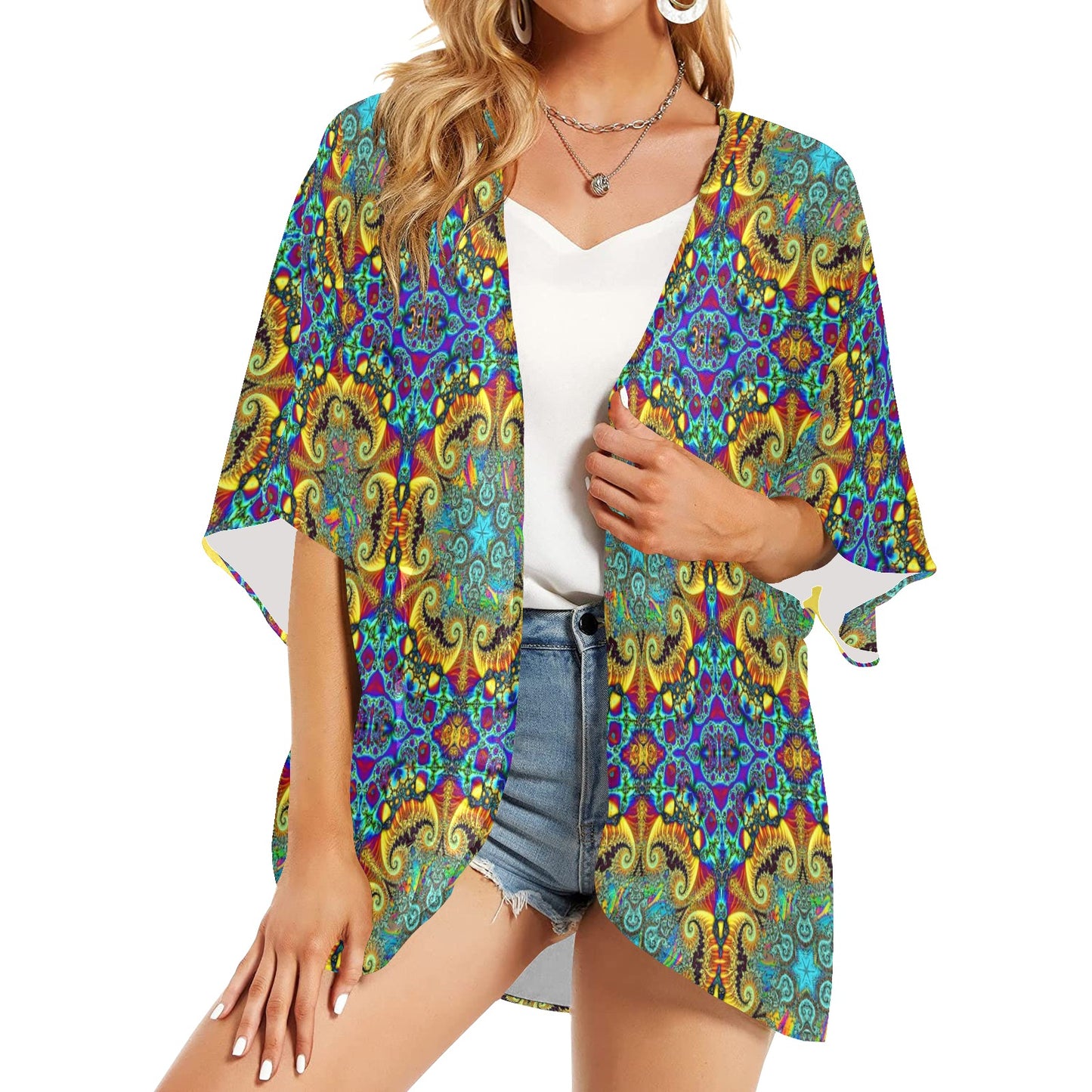 Fractals Women's Psychedelic Kimono Chiffon Cover Up
