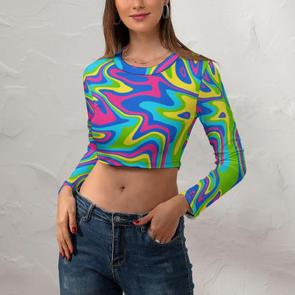 Women's Long Sleeve Round Neck Rave Crop Top Sweat-proof Odor-Resistant Summer Music Festival Dancewear Outfit