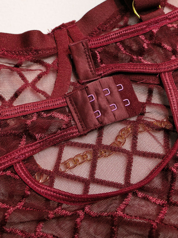 Fishnet Teddy Lingerie Set with Chain Detail and Adjustable Garters
