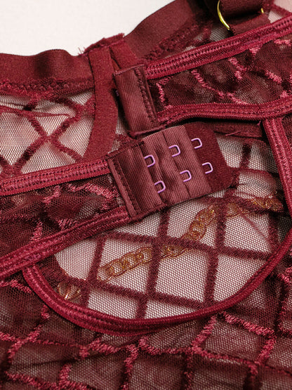 Fishnet Teddy Lingerie Set with Chain Detail and Adjustable Garters