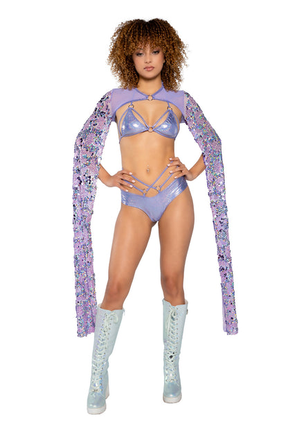Shimmer Strap Triangle Top & Short 2pc Bikini Set