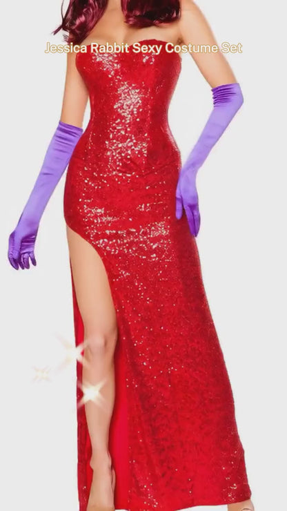Jessica Rabbit Sexy Women's Costume 2pc Set