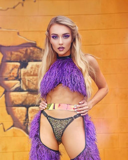 Long Sleeved Faux Fur Cropped Top