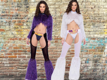 Long Sleeved Faux Fur Cropped Top