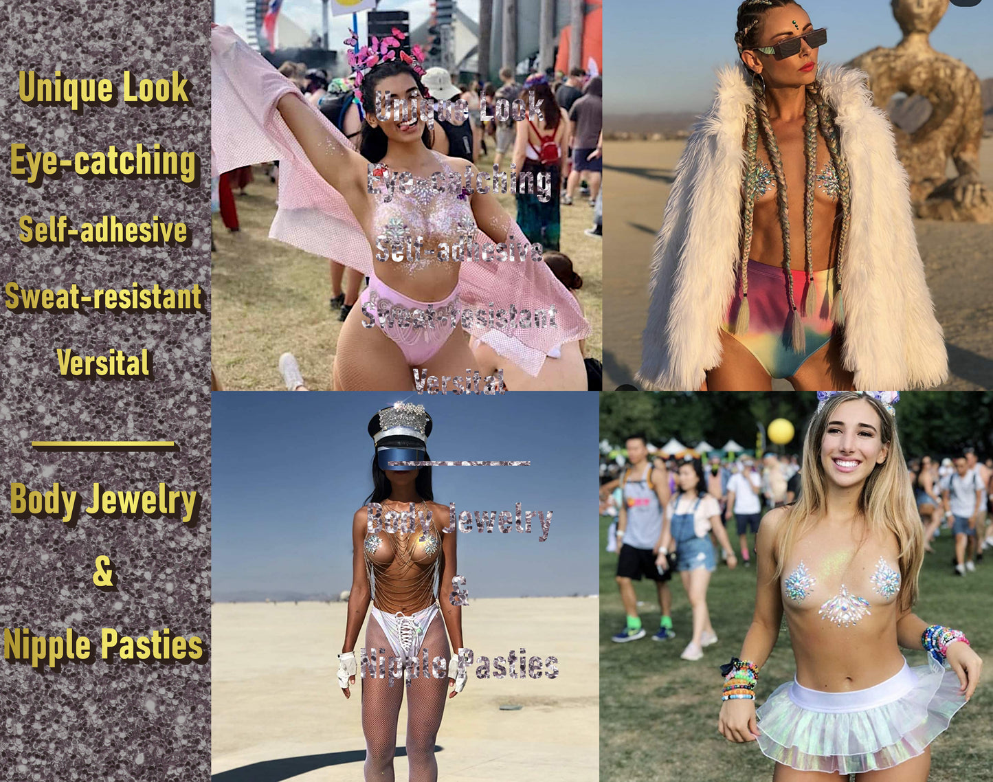 Iridescent Body Jewelry Nipple Pasties Face Crystals
